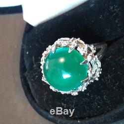 Beautiful Big Old Green Stone Cabochon Ring, Sterling Silver, 40s