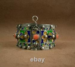 Beautiful Bracelet Cuff Ancient Berbere Kabyle In Silver Email And Coral