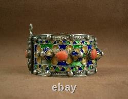 Beautiful Bracelet Cuff Ancient Berbere Kabyle In Silver Email And Coral