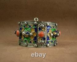 Beautiful Bracelet Cuff Ancient Berbere Kabyle In Silver Email And Coral