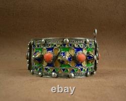 Beautiful Bracelet Cuff Ancient Berbere Kabyle In Silver Email And Coral