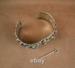 Beautiful Bracelet Cuff Ancient Berbere Kabyle In Silver Email And Coral