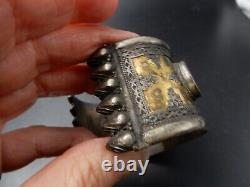 Beautiful Important Kabyle Berber Cuff Bracelet in Silver and Brass Antique Jewelry