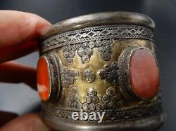 Beautiful Important Kabyle Berber Cuff Bracelet in Silver and Brass Antique Jewelry