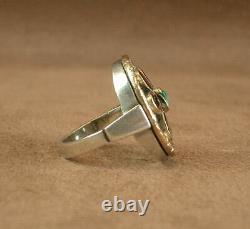 Beautiful Important Ring Ancient Tank In Silver Vermeil, Grenat - Turquoise