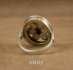 Beautiful Important Ring Ancient Tank In Silver Vermeil, Grenat - Turquoise