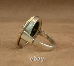 Beautiful Important Ring Ancient Tank In Silver Vermeil, Grenat - Turquoise