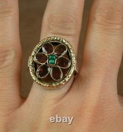 Beautiful Important Ring Ancient Tank In Silver Vermeil, Grenat - Turquoise