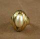 Beautiful Large Ring Old Tank In Vermeil Gold / Silver-studded Pearl & Stones