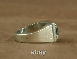 Beautiful Large Ring Tank Old Art Deco Silver Set With One Bluestone