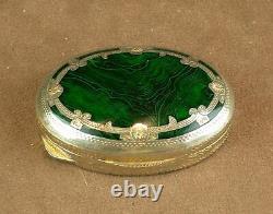 Beautiful Old Box In Massive Silver Email Imitating Malachite