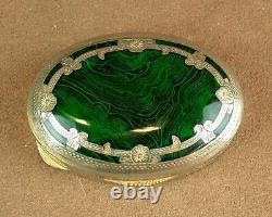 Beautiful Old Box In Massive Silver Email Imitating Malachite