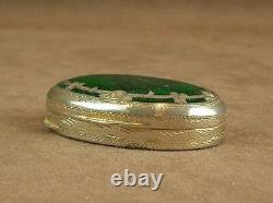 Beautiful Old Box In Massive Silver Email Imitating Malachite