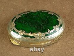 Beautiful Old Box In Massive Silver Email Imitating Malachite