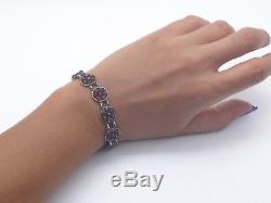 Beautiful Old Bracelet In Sterling Silver And Garnets