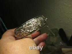 Beautiful Old Bracelet Opening Patterns Roses Daisies In Massive Silver