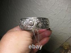 Beautiful Old Bracelet Opening Patterns Roses Daisies In Massive Silver