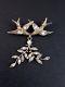 Beautiful Old Brooch In Sterling Silver And Rhinestone Birds 1900
