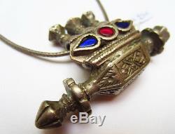 Beautiful Old Necklace Silver Worked Pendant Pate Glass India 19th