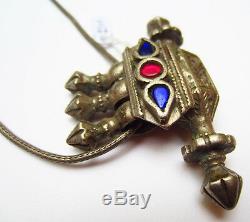 Beautiful Old Necklace Silver Worked Pendant Pate Glass India 19th