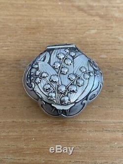 Beautiful Old Pill Box Poudrier Sterling Silver Art Nouveau Muguets