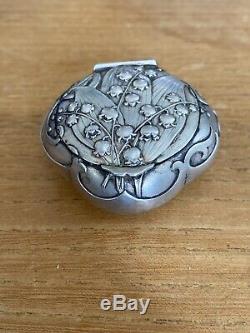 Beautiful Old Pill Box Poudrier Sterling Silver Art Nouveau Muguets