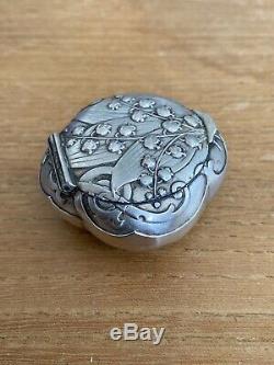 Beautiful Old Pill Box Poudrier Sterling Silver Art Nouveau Muguets