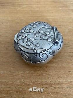 Beautiful Old Pill Box Poudrier Sterling Silver Art Nouveau Muguets