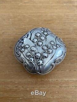 Beautiful Old Pill Box Poudrier Sterling Silver Art Nouveau Muguets