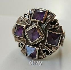 Beautiful Old Ring 1940 Matl Matilde Poulat Mexico Silver 925 Massive Amethyst