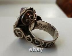 Beautiful Old Ring 1940 Matl Matilde Poulat Mexico Silver 925 Massive Amethyst