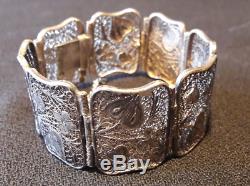 Beautiful Old Solid Silver Bracelet, Ornate Art Nouveau Decor, 1900