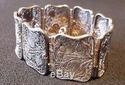 Beautiful Old Solid Silver Bracelet, Ornate Art Nouveau Decor, 1900