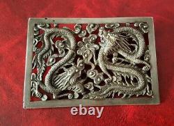 Beautiful Old Solid Silver Brooch With Chinese Dragons Motif