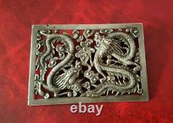 Beautiful Old Solid Silver Brooch With Chinese Dragons Motif