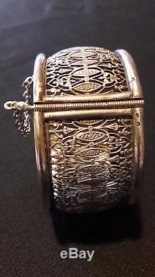 Beautiful Old Sterling Silver Opening Bracelet, Lace Work, 1900