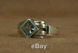 Beautiful Old Tank Ring Art Deco Silver Set With One Bluestone