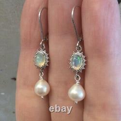 Beautiful Opal Earrings, Baroque Pearl, Massive Silver