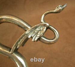 Beautiful Pommeau De Canne or Antique Art Nouveau Solid Silver Swan Decorated Umbrella