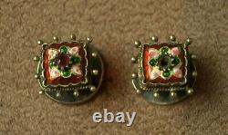 Beautiful Set Of Ancient Buttons Silver & Email Bressan Emaux Bressans