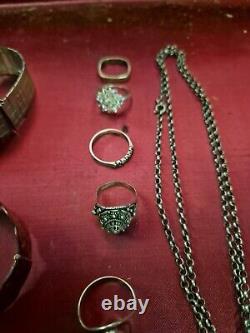 Beautiful Set of 25 Antique Solid Silver Jewelry Necklace Bracelet Ring 236 Grams