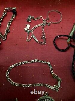 Beautiful Set of 25 Antique Solid Silver Jewelry Necklace Bracelet Ring 236 Grams