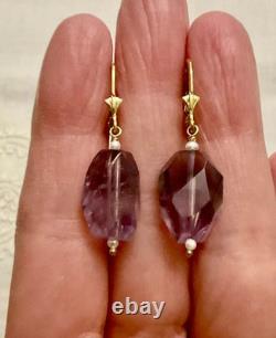 Beautiful Vintage Silver Gold Amethyst Fine Pearl Earrings