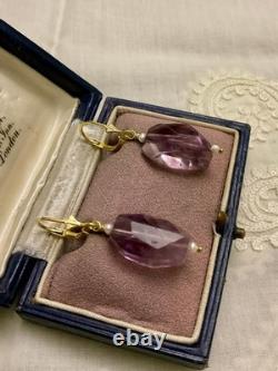 Beautiful Vintage Silver Gold Amethyst Fine Pearl Earrings