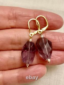 Beautiful Vintage Silver Gold Amethyst Fine Pearl Earrings
