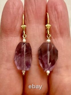 Beautiful Vintage Silver Gold Amethyst Fine Pearl Earrings