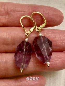 Beautiful Vintage Silver Gold Amethyst Fine Pearl Earrings