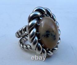 Beautiful Vintage Twisted Solid Silver Ring with Stone circa 1960-70