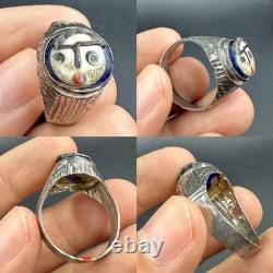 Beautiful ancient Phoenician Roman ring with glass, unique solid silver