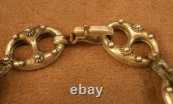 Beautiful antique solid silver charm bracelet, coffee-bean link chain